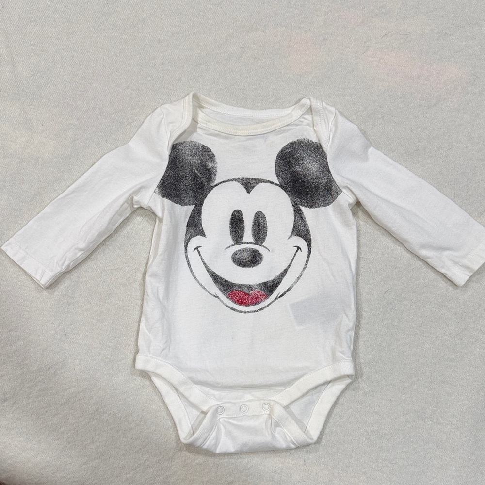 baby GAP Disney White and Black Mickey Mouse Bodysuit